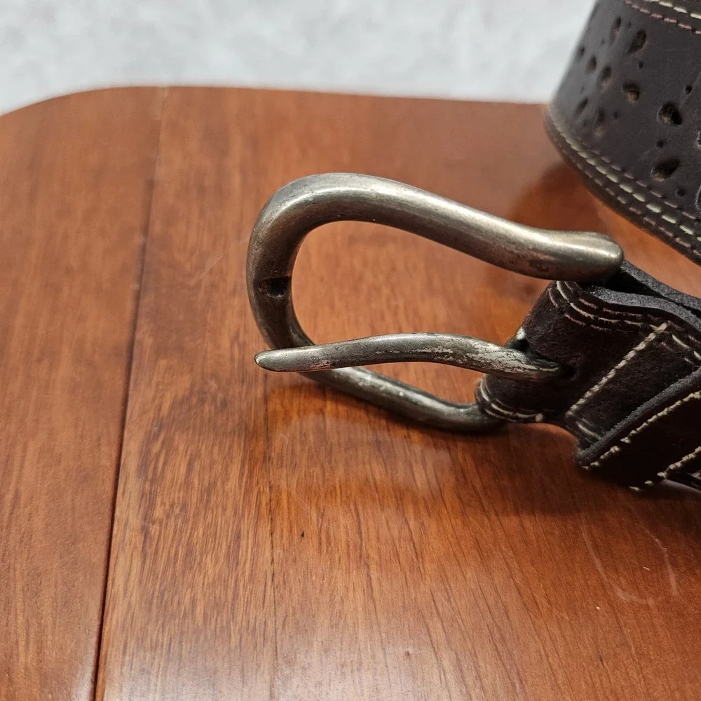 vintage Y2K brown CUT-OUT Floral belt‎ 38 italian bonded leather 38